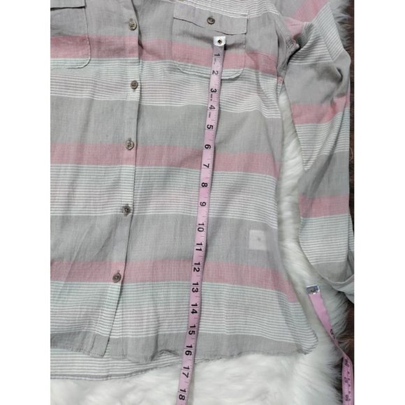NWT Toad&Co Long Sleeve Striped Button Down Shirt Gray Pink Women's Size Medium - Picture 4 of 5